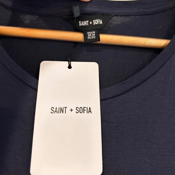 NWT Saint +‎ Sofia Greenwich Dress Asymmetric Tiered Navy Long Sleeve Maxi Sz 16 - Picture 5 of 9